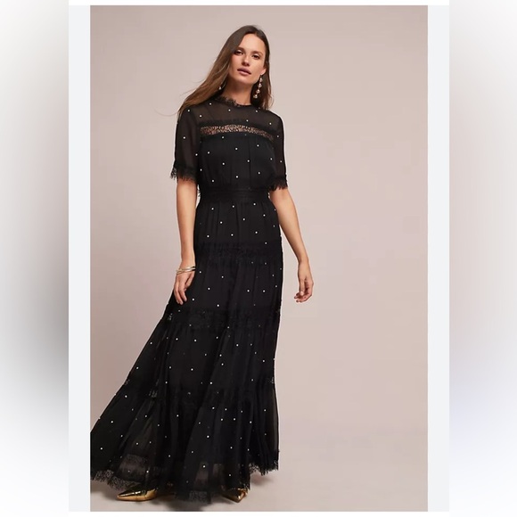 Stunning Anthropologie ranna Gill Black and White lace cottagecore Maxi Dress - Picture 1 of 16